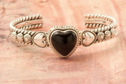 Artie Yellowhorse Genuine Black Onyx Sterling Silver Heart Bracelet